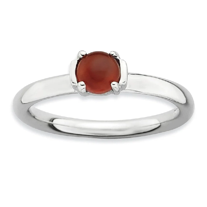 Silver Stackable Red Agate Ring