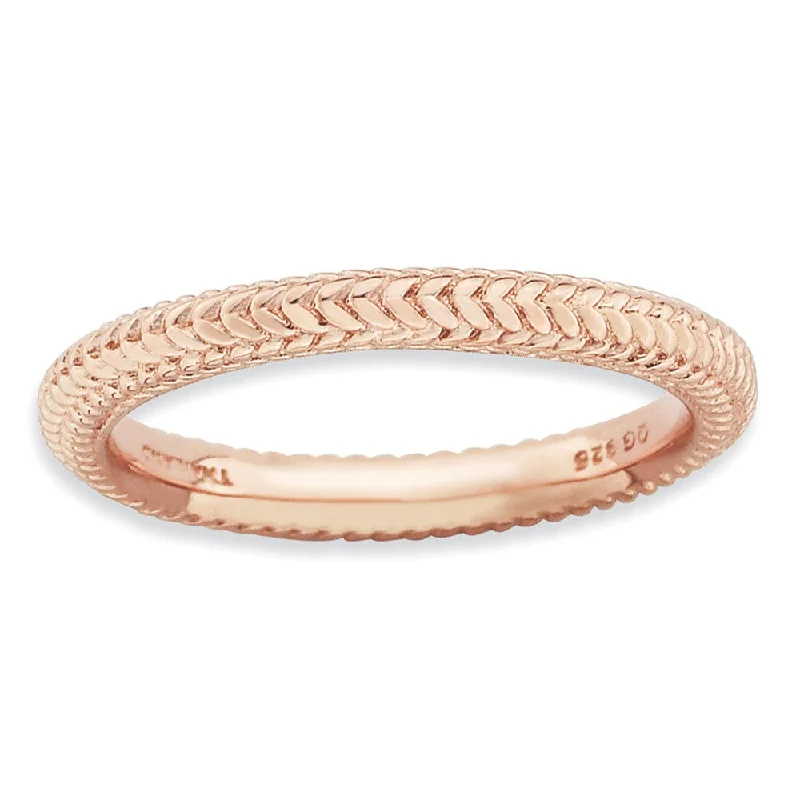 Limited Stock On Premium Jewelry At Low Prices Stackable 14K Rose Gold Plated Silver Domed Wheat Band Limited Stock On Premium Jewelry At Low Prices Stackable 14K Rose Gold Plated Silver Domed Wheat Band