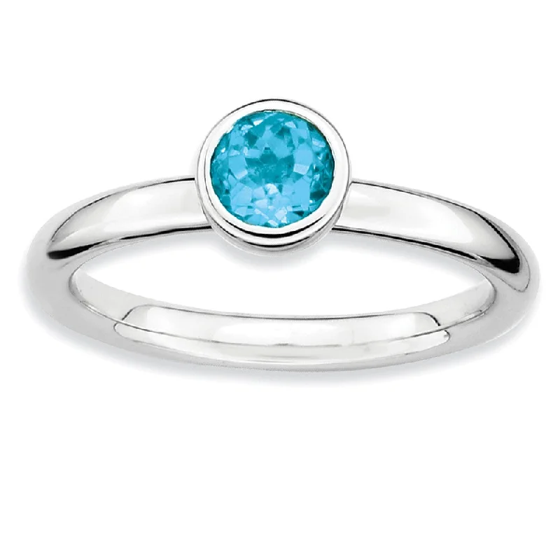 Versatile Layering Jewelry For Effortless Chic Stackable Low Profile 5mm Blue Topaz Silver Ring Versatile Layering Jewelry For Effortless Chic Stackable Low Profile 5mm Blue Topaz Silver Ring