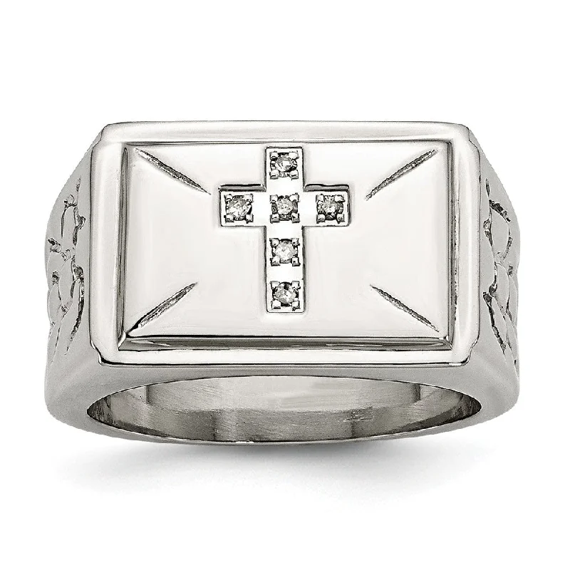 Shop Dazzling Jewelry At The Best Prices Stainless Steel And .05 Ctw H-I, I2 Diamond Cross Tapered Ring