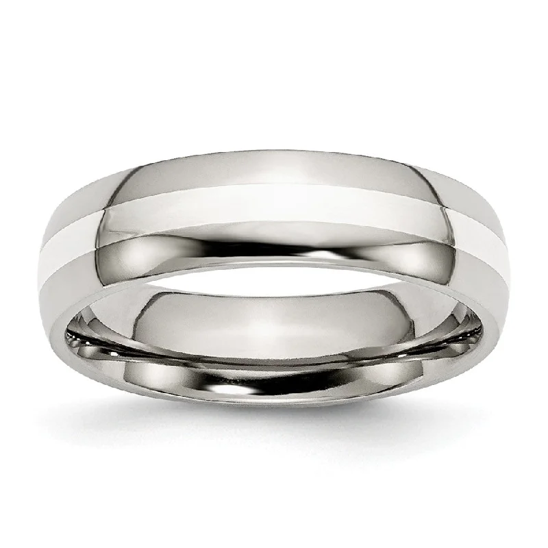 Elegant Rose Gold Jewelry For A Stylish Touch Stainless Steel & Sterling Silver Inlay, 6mm Unisex Comfort Fit Band Elegant Rose Gold Jewelry For A Stylish Touch Stainless Steel & Sterling Silver Inlay, 6mm Unisex Comfort Fit Band