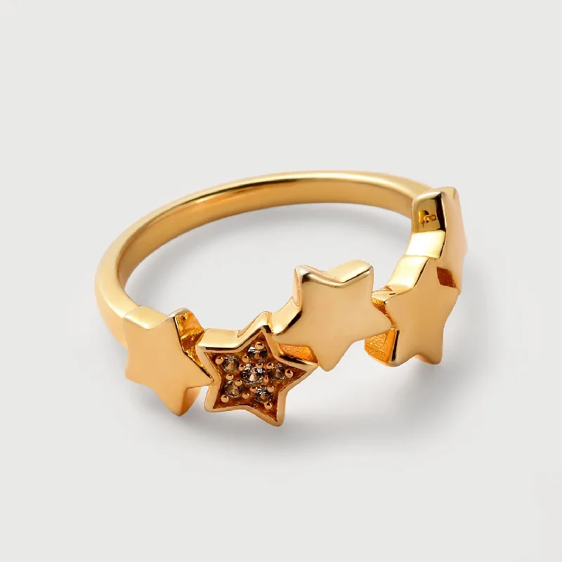 Star Band Ring with White Zircons