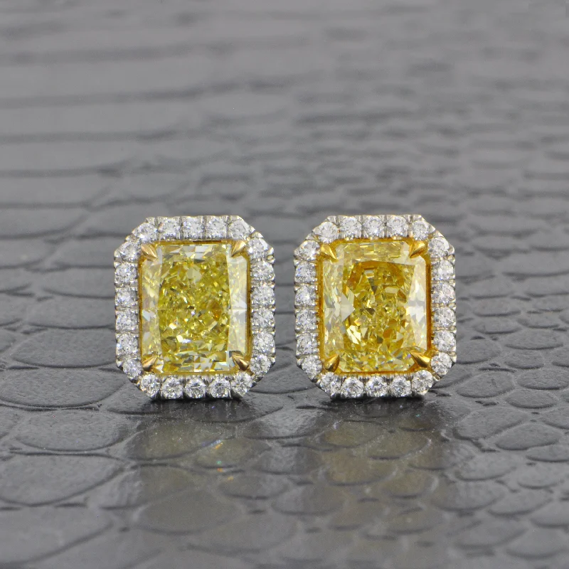 Once-A-Year Jewelry Sale – Grab Your Favorites Now Statement Fancy Yellow Radiant Cut Diamond Stud Earrings in Platinum and 18k Gold