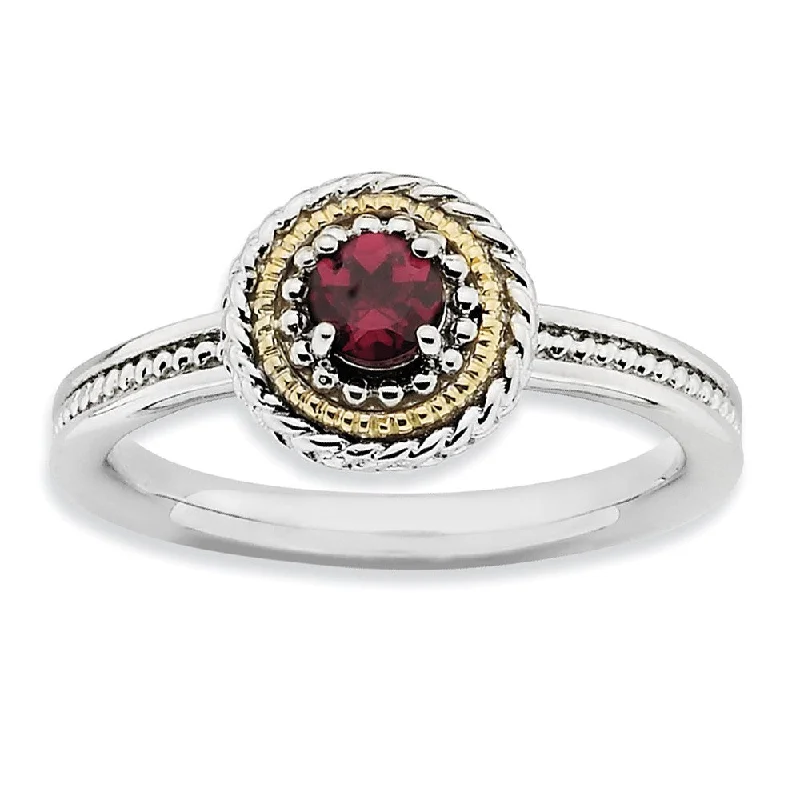 Delicate Crystal Jewelry For Sophisticated Charm Sterling Silver & 14K Gold Plated Stackable Rhodolite Garnet Ring Delicate Crystal Jewelry For Sophisticated Charm Sterling Silver & 14K Gold Plated Stackable Rhodolite Garnet Ring