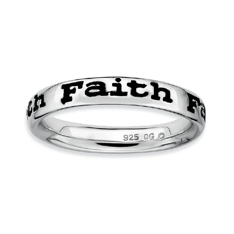 Handcrafted Beauty At Affordable Prices Sterling Silver and Black Enameled Stackable Faith Band Handcrafted Beauty At Affordable Prices Sterling Silver and Black Enameled Stackable Faith Band