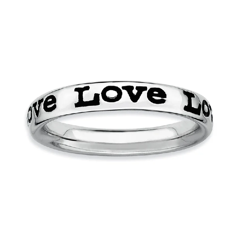 Sterling Silver and Black Enameled Stackable Love Band