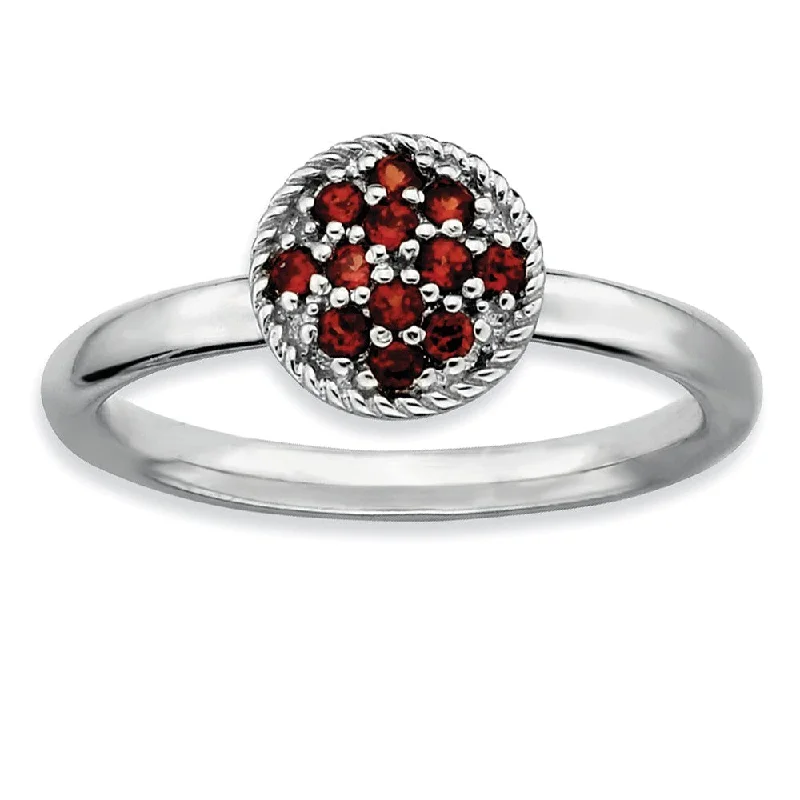 Sterling Silver & Garnet Stackable 8mm Round Cluster Ring