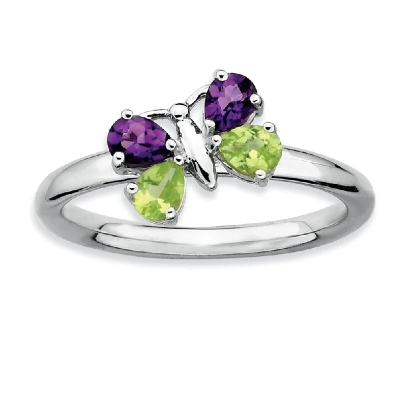 Flash Deals On Fine Jewelry – Shop Before It's Gone Sterling Silver Peridot and Amethyst Stackable Gemstone Butterfly Ring Flash Deals On Fine Jewelry – Shop Before It's Gone Sterling Silver Peridot and Amethyst Stackable Gemstone Butterfly Ring