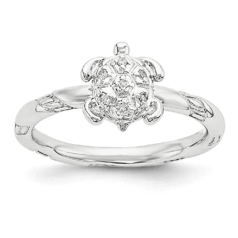 Sterling Silver Stackable .035 Ctw I3 H-I Diamond 9mm Turtle Ring