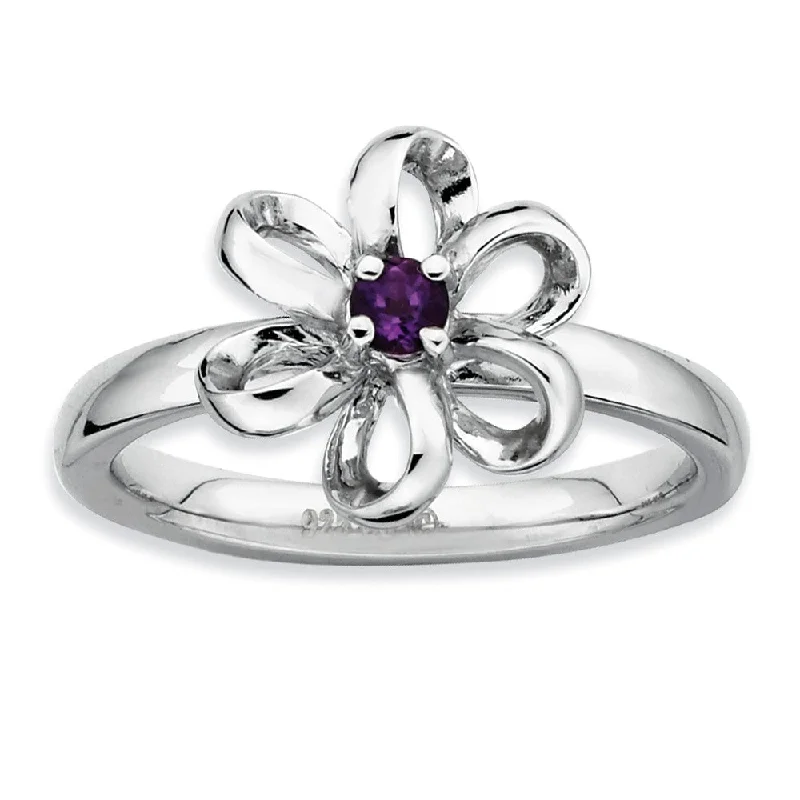 Sterling Silver Stackable Amethyst Flower Ring