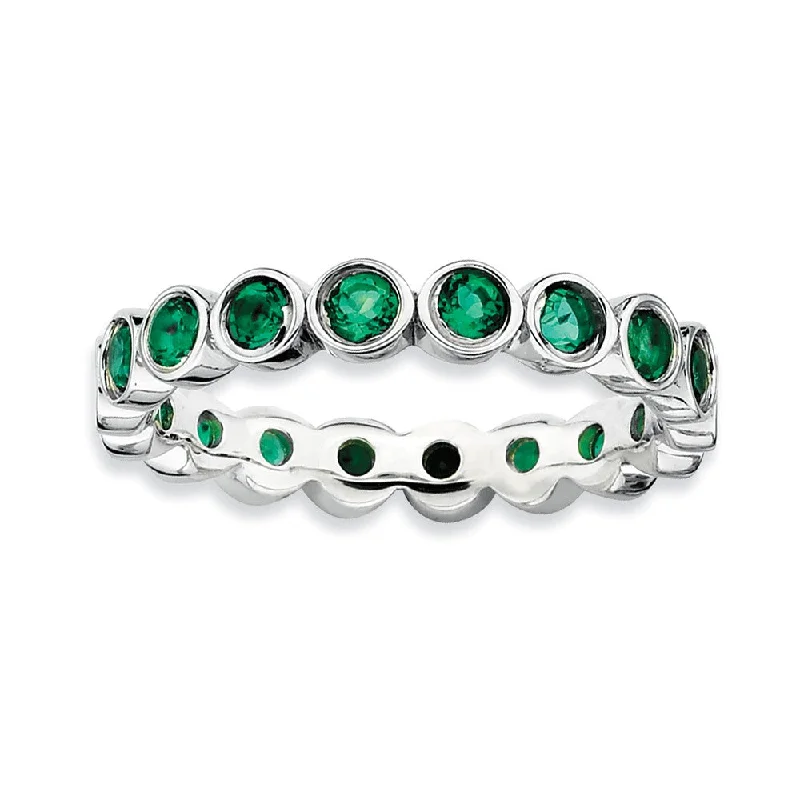 Upgrade Your Collection With Our Limited-Time Jewelry Sale Sterling Silver Stackable Bezel Set Created Emerald 3.5mm Band