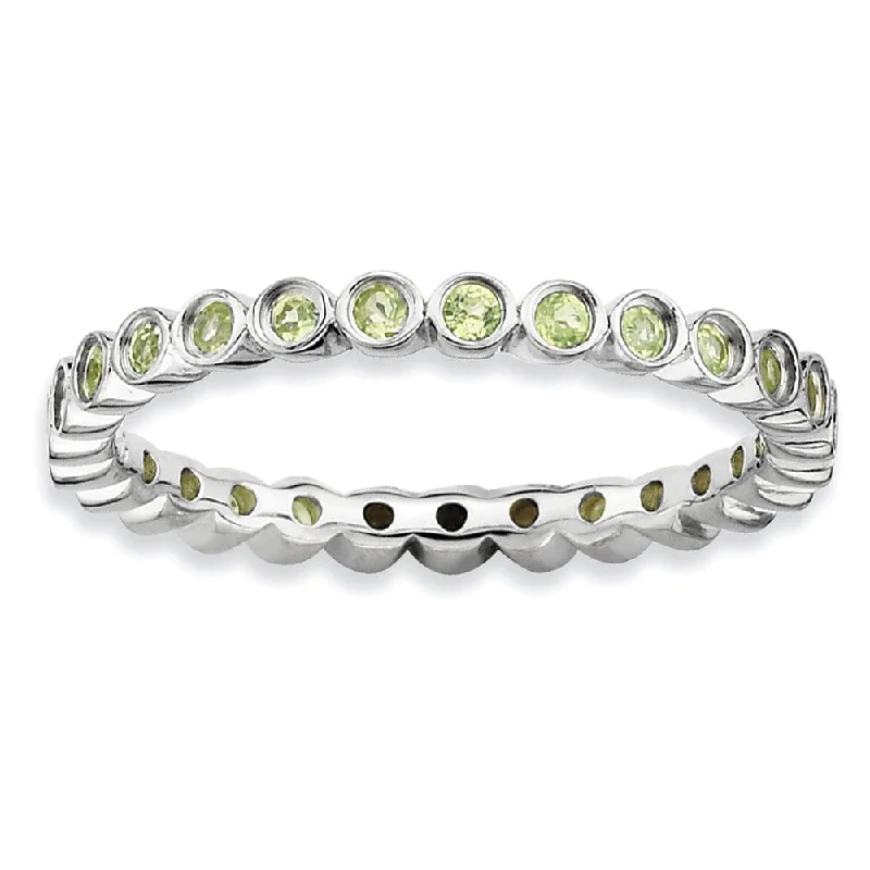 Dainty Floral Jewelry For Feminine Elegance Sterling Silver Stackable Bezel Set Peridot 2.25mm Band Dainty Floral Jewelry For Feminine Elegance Sterling Silver Stackable Bezel Set Peridot 2.25mm Band