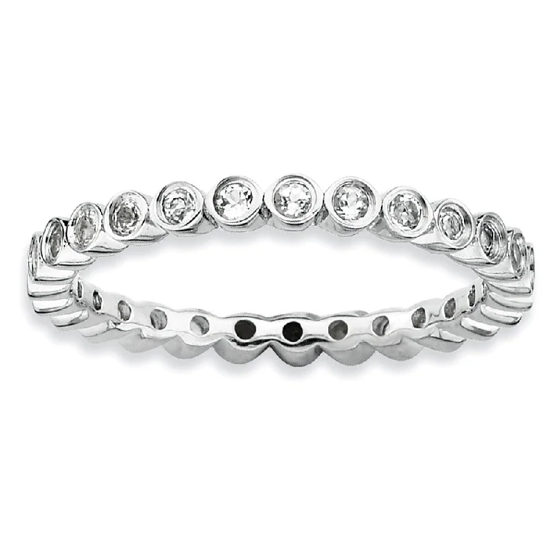 Sterling Silver Stackable Bezel Set White Topaz 2.25mm Band