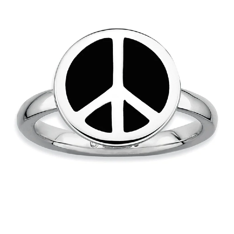 Seasonal Jewelry Sale – Upgrade Your Collection Sterling Silver Stackable Black Enameled Peace Sign Ring Seasonal Jewelry Sale – Upgrade Your Collection Sterling Silver Stackable Black Enameled Peace Sign Ring