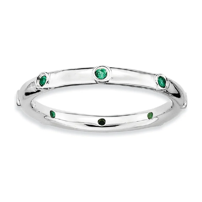 Sterling Silver Stackable Created Emerald Accent 2.25mm Band