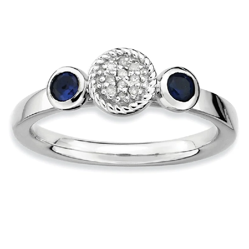 Eco-Friendly Sustainable Jewelry For Conscious Buyers Sterling Silver Stackable Created Sapphire & .05Ctw HI/I3 Diamond Ring Eco-Friendly Sustainable Jewelry For Conscious Buyers Sterling Silver Stackable Created Sapphire & .05Ctw HI/I3 Diamond Ring