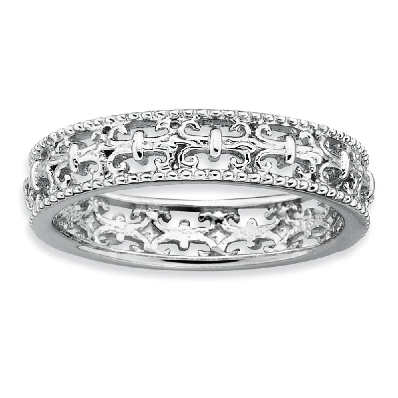 Fashion-Forward Geometric Jewelry For Contemporary Style Sterling Silver Stackable Fleur de Lis 4.5mm Band Fashion-Forward Geometric Jewelry For Contemporary Style Sterling Silver Stackable Fleur de Lis 4.5mm Band