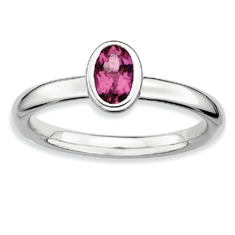 Premium Jewelry At Promotional Prices – Shine Today Sterling Silver Stackable Oval Pink Tourmaline Solitaire Ring