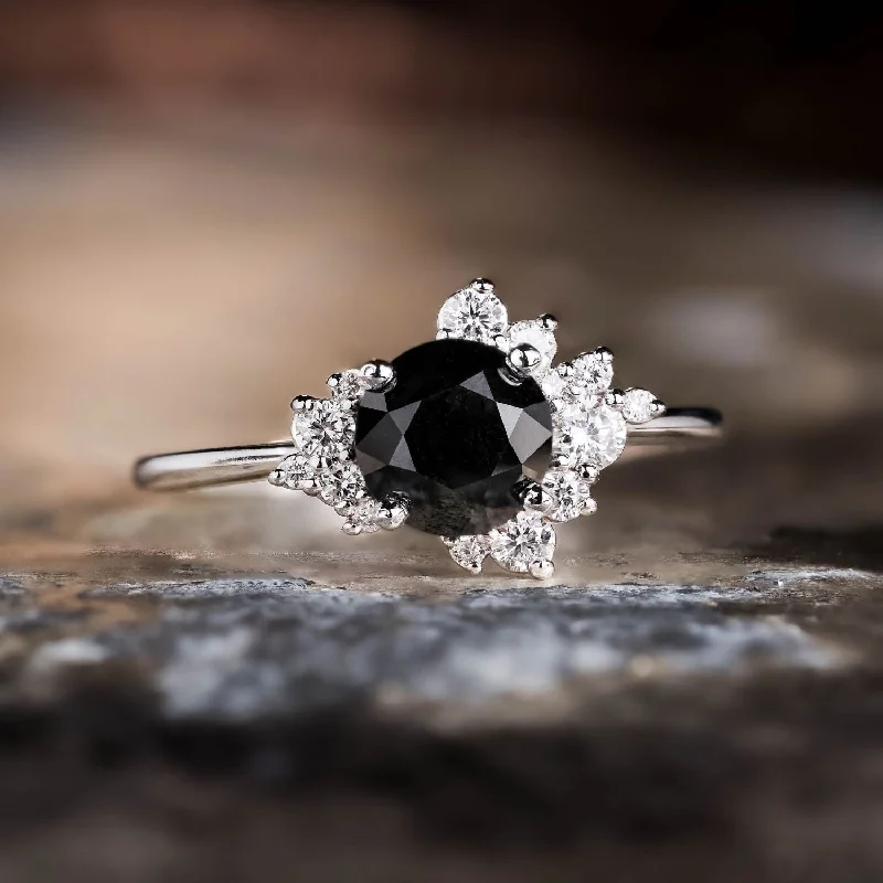 Sparkle On A Budget – Fine Jewelry For Less The Nova - Celestial Natural Black Diamond Engagement Ring with Diamond Cluster Accents Sparkle On A Budget – Fine Jewelry For Less The Nova - Celestial Natural Black Diamond Engagement Ring with Diamond Cluster Accents