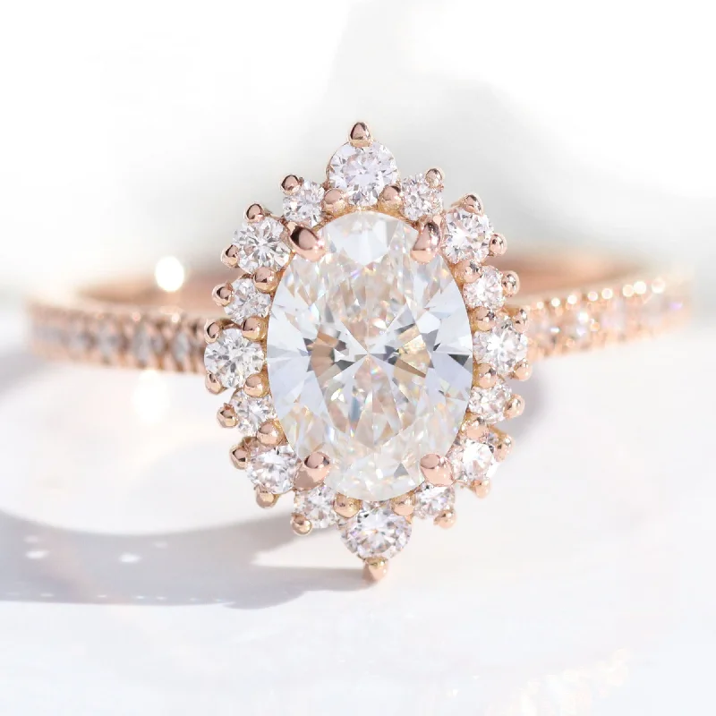 Must-Have Jewelry At Unbelievable Discounts Oval Lab Diamond Ring Pave Band w/ Natural Diamonds in Tiara Halo Ring Must-Have Jewelry At Unbelievable Discounts Oval Lab Diamond Ring Pave Band w/ Natural Diamonds in Tiara Halo Ring