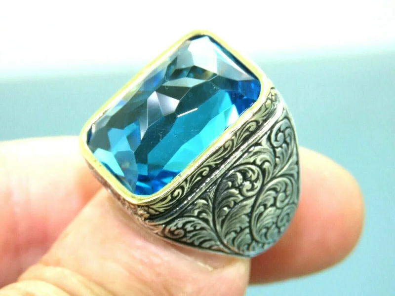 Trendy And Classic Jewelry Now At Reduced Prices Turkish Handmade Jewelry 925 Sterling Silver Aquamarine Stone Engraved Mens Rings