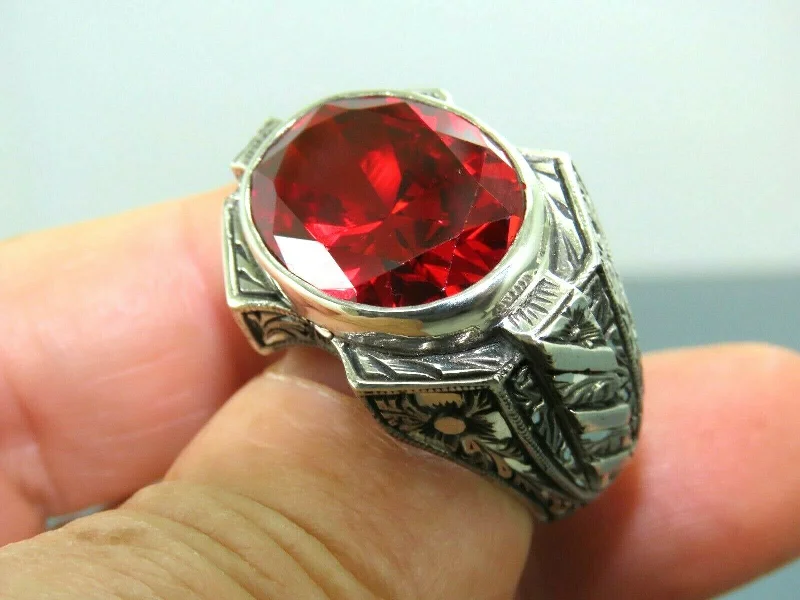 Turkish Handmade Jewelry 925 Sterling Silver Garnet Stone Mens Rings