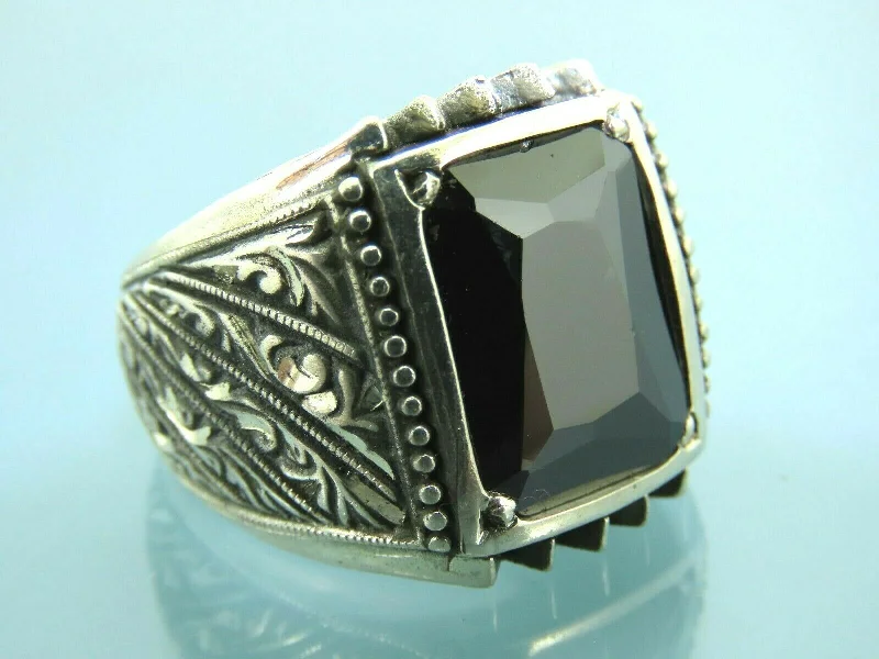 Turkish Handmade Jewelry 925 Sterling Silver Onyx Stone Mens Rings