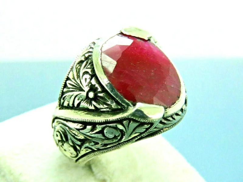 Turkish Handmade Jewelry 925 Sterling Silver Ruby Stone Mens Rings