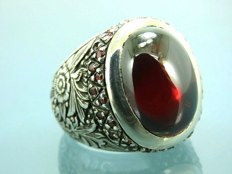 Turkish Handmade Jewelry 925 Sterling Silver Ruby Stone Mens Rings