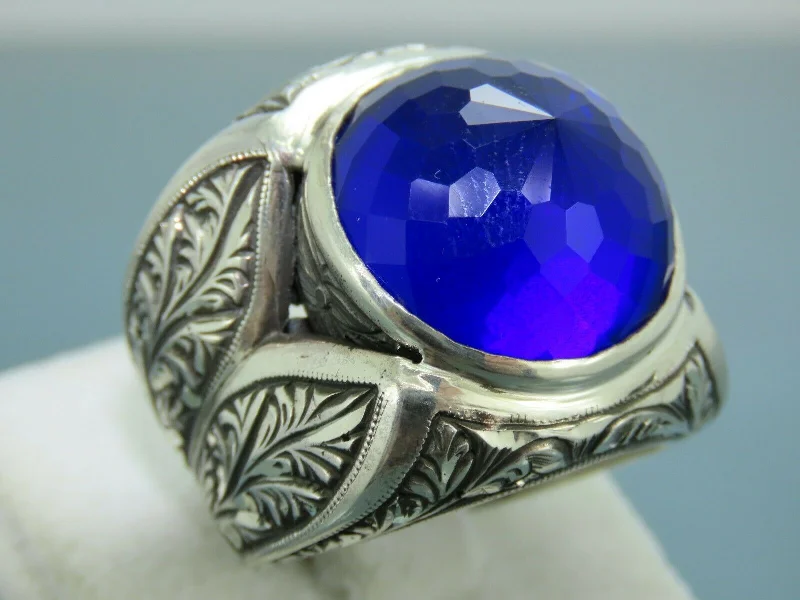 Turkish Handmade Jewelry 925 Sterling Silver Sapphire Stone Mens Rings