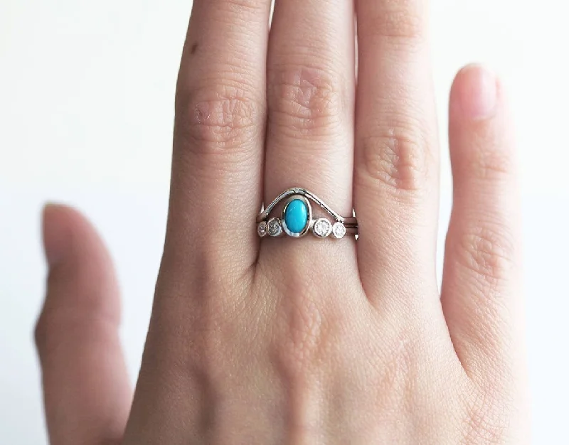 High-Quality Gemstone Jewelry For Special Occasions Turquoise And Diamond Wedding Ring Set With Curved Band High-Quality Gemstone Jewelry For Special Occasions Turquoise And Diamond Wedding Ring Set With Curved Band
