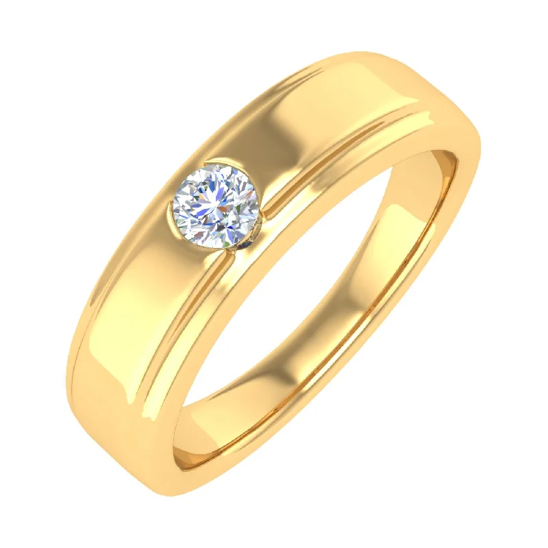 Yellow Gold Channel Set Diamond Solitaire Wedding Band Ring (0.18 Carat)