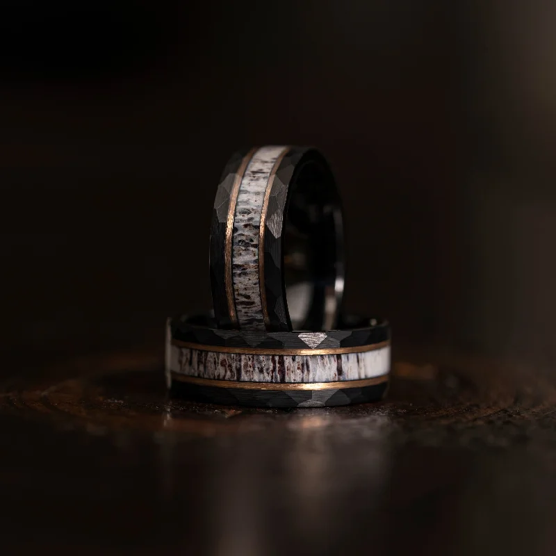 Luxury Jewelry Now At Special Promotional Rates "Zeus" Black/Rose Hammered Ring with Antler Luxury Jewelry Now At Special Promotional Rates "Zeus" Black/Rose Hammered Ring with Antler