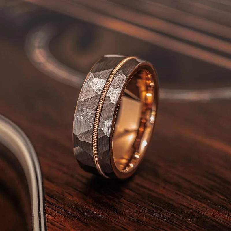 Elevate Your Jewelry Collection With Limited-Time Savings "Zeus" Hammered Guitar String Ring- Silver with Guitar String Elevate Your Jewelry Collection With Limited-Time Savings "Zeus" Hammered Guitar String Ring- Silver with Guitar String