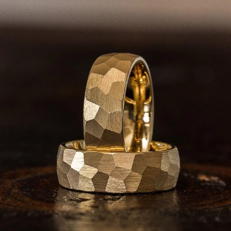 Jewelry Deals That Outshine The Rest "Zeus" Hammered Tungsten Carbide Ring- Yellow Gold Plate- 8mm Jewelry Deals That Outshine The Rest "Zeus" Hammered Tungsten Carbide Ring- Yellow Gold Plate- 8mm