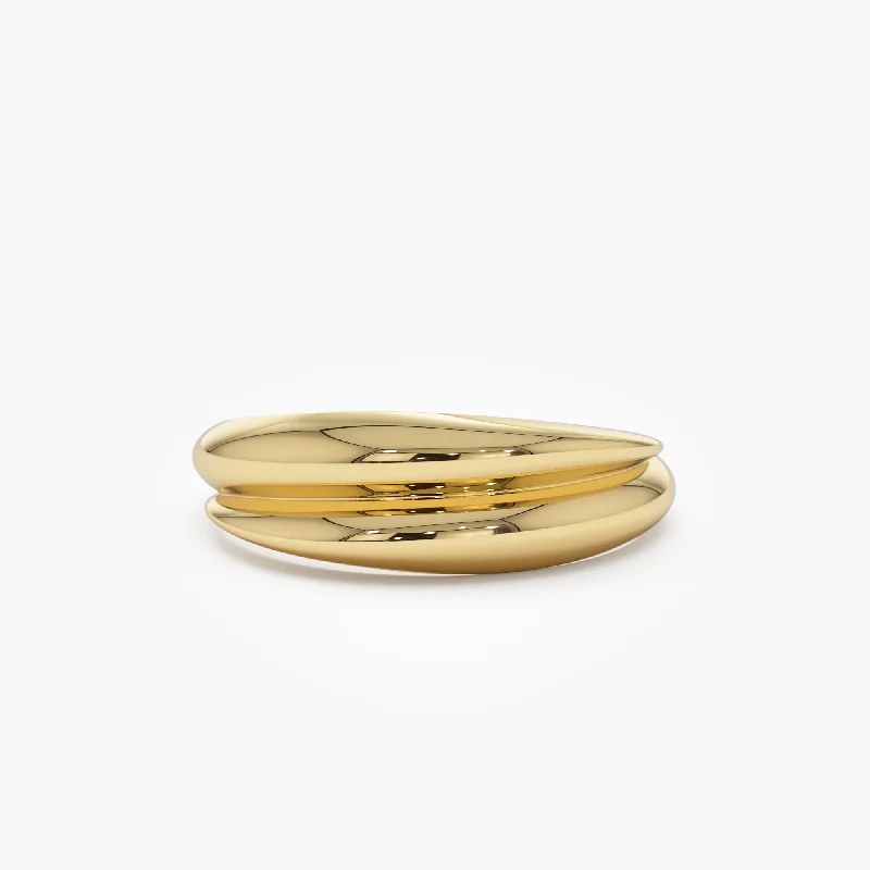 Trendy Minimalist Jewelry For Everyday Wear 14k Dome Dual Band Stackable Statement Ring Trendy Minimalist Jewelry For Everyday Wear 14k Dome Dual Band Stackable Statement Ring
