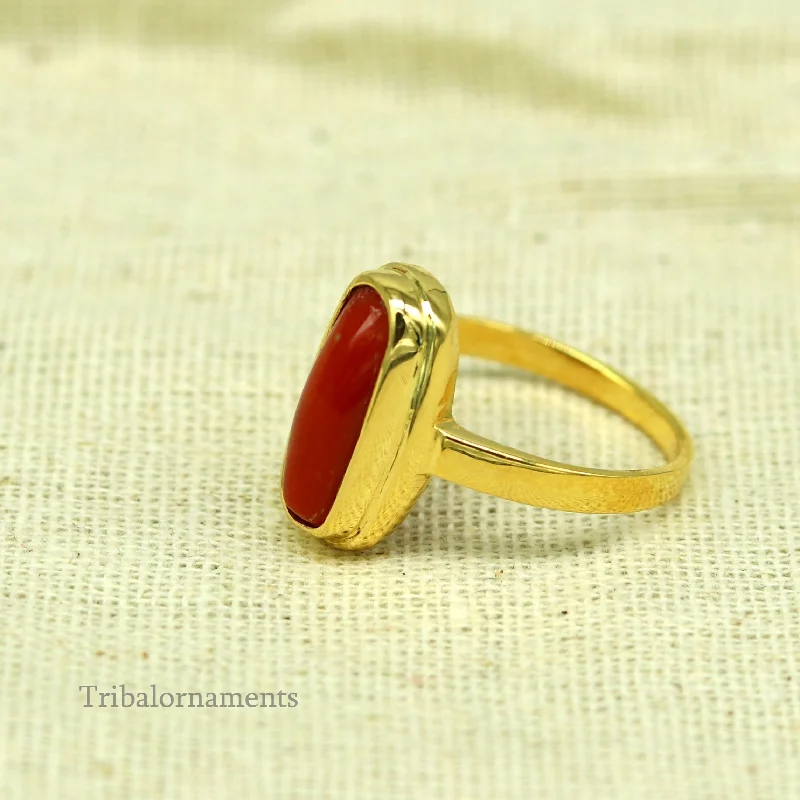 Elegant Jewelry At Unbeatable Prices – Shop Today 18kt or 22kt yellow gold handmade Red coral (munga) ring band, excellent design unisex stone ring, certified hallmarked jewelry gring34 Elegant Jewelry At Unbeatable Prices – Shop Today 18kt or 22kt yellow gold handmade Red coral (munga) ring band, excellent design unisex stone ring, certified hallmarked jewelry gring34