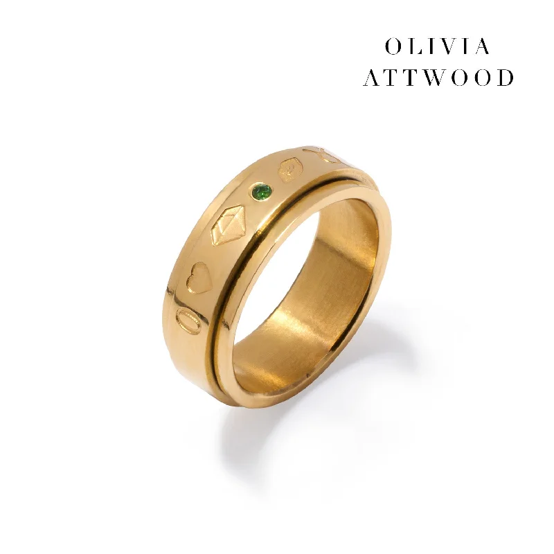 Delicate Crystal Jewelry For Sophisticated Charm Custom Stamped Fidget Ring (Gold) Delicate Crystal Jewelry For Sophisticated Charm Custom Stamped Fidget Ring (Gold)