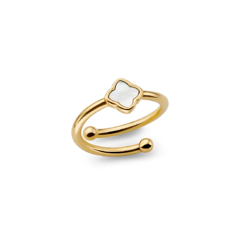 Big Savings On Your Favorite Jewelry Pieces Mini Pearl Clover Ring (Gold)