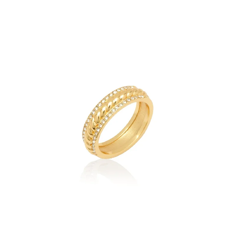 Twisted Band Crystal Ring (Gold)