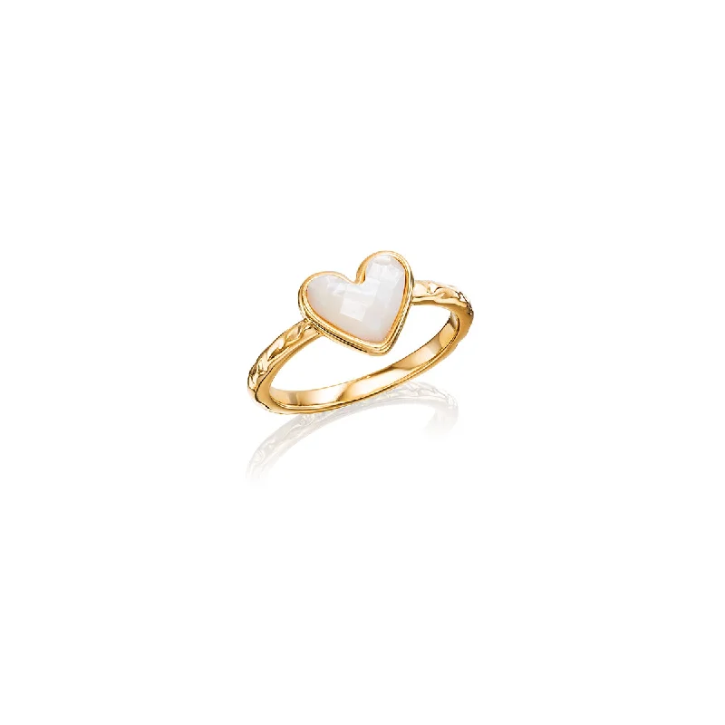 Personalized Engraved Jewelry For Meaningful Gifts White Quartz Heart Ring (Gold)