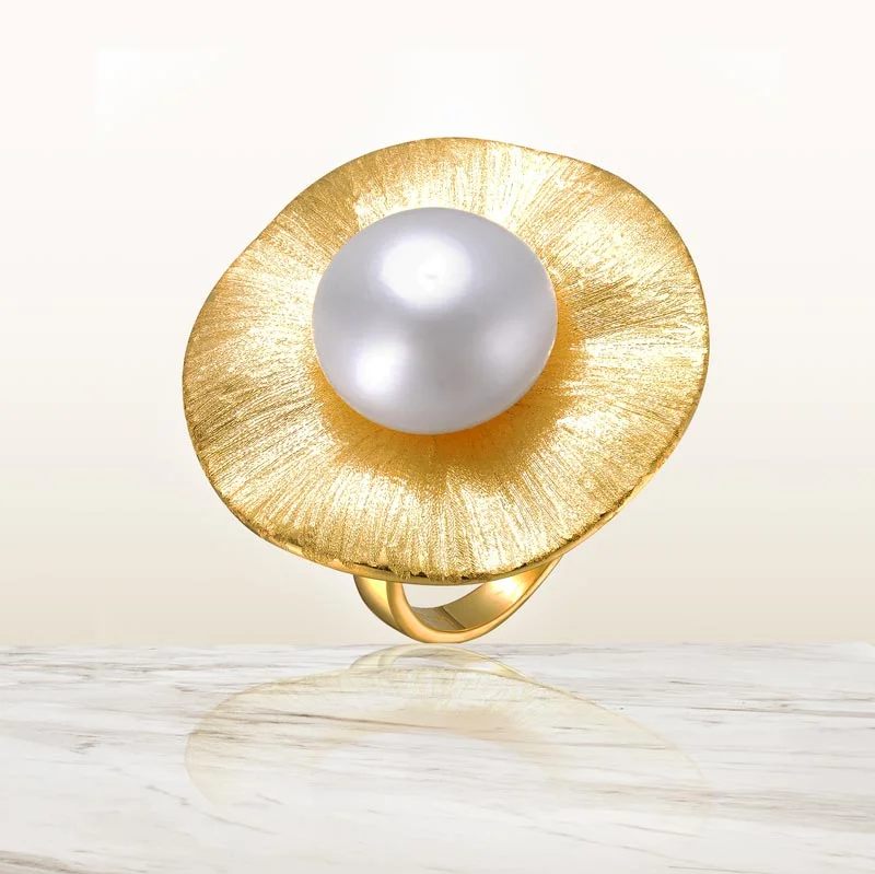 Must-Have Jewelry At Unbelievable Discounts Delphine Pearl Brushed Golden Floral Ring