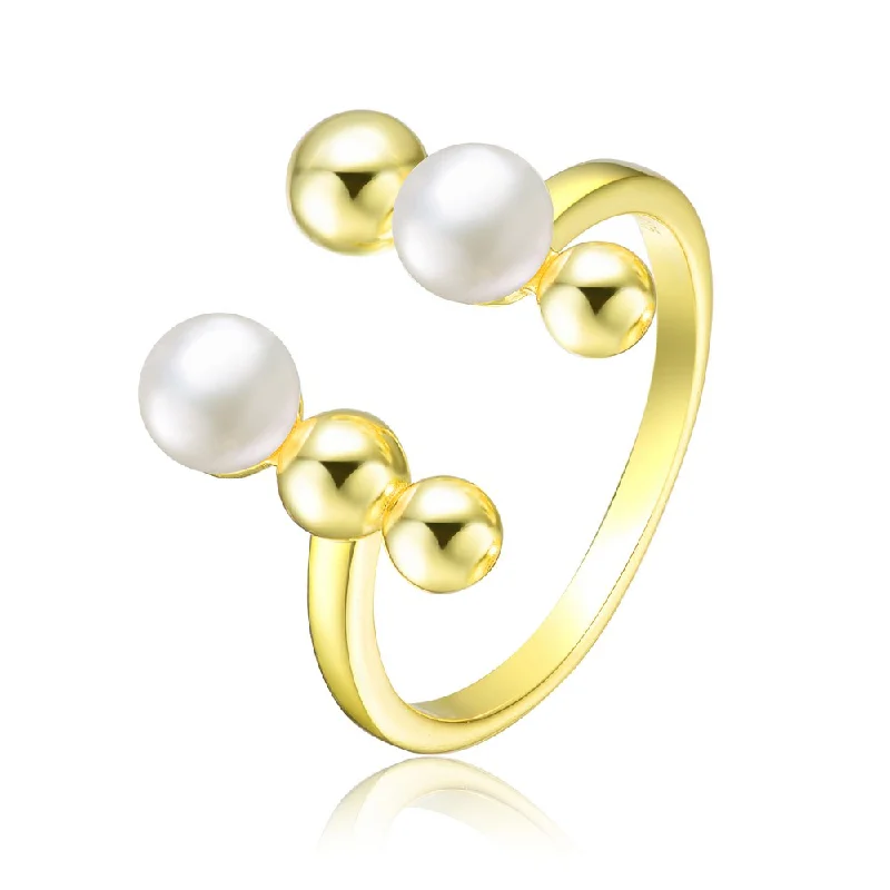 High-End Sparkle, Low-End Prices – Shop Now Delphine Golden Spheres Two Pearl Ring