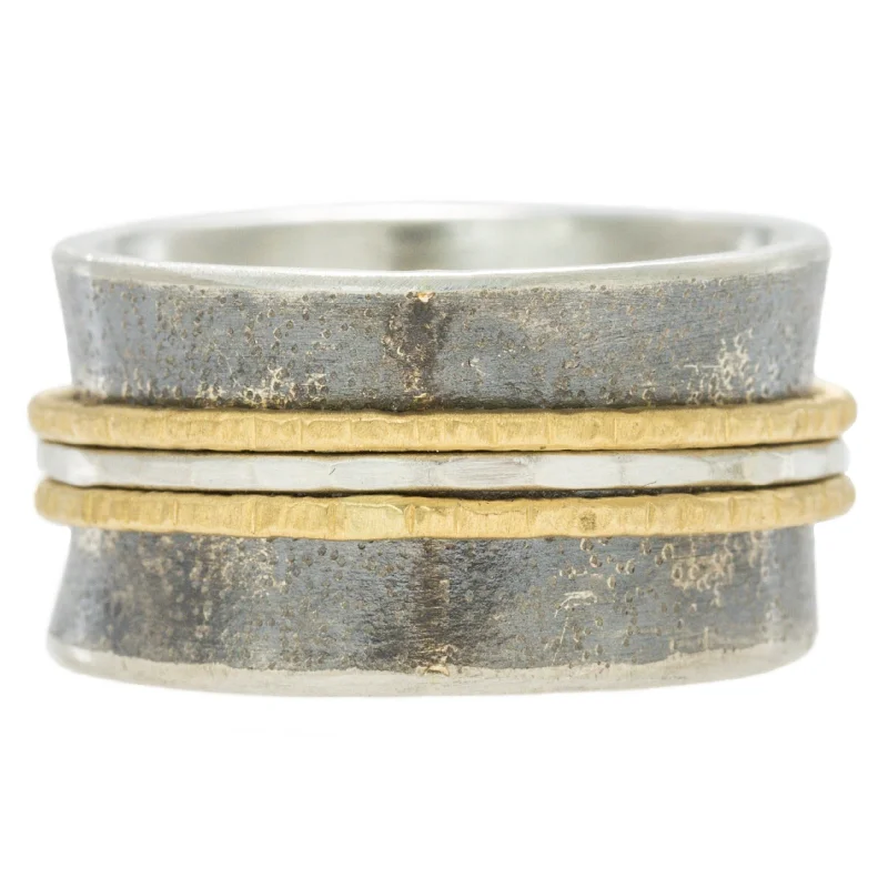 Elegant Jewelry Pieces At Unbelievable Prices Black + Gold Spinner Ring 18k/22k, Oxidized Silver Elegant Jewelry Pieces At Unbelievable Prices Black + Gold Spinner Ring 18k/22k, Oxidized Silver