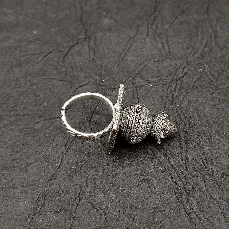 Timeless Elegance At Unbelievable Discounts Deep Jewell Oxidised Plated Kalash Adjustable Ring Timeless Elegance At Unbelievable Discounts Deep Jewell Oxidised Plated Kalash Adjustable Ring