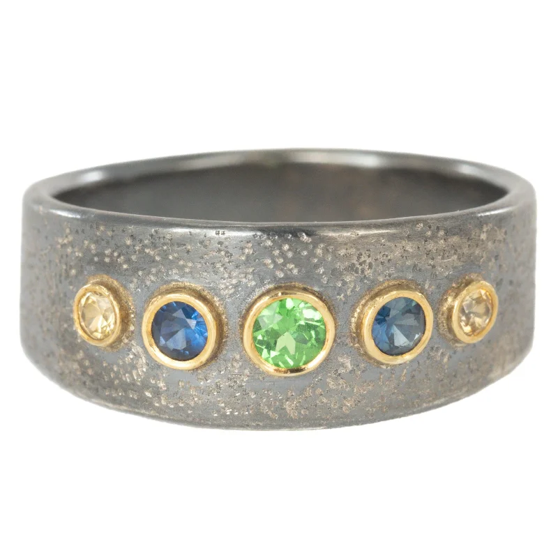 Shop High-Quality Jewelry At Jaw-Dropping Discounts Dream In Color Bubble Band, PNW Version - 18k Gold, Oxidized Silver + Tsavorite Garnet, Sapphires Shop High-Quality Jewelry At Jaw-Dropping Discounts Dream In Color Bubble Band, PNW Version - 18k Gold, Oxidized Silver + Tsavorite Garnet, Sapphires