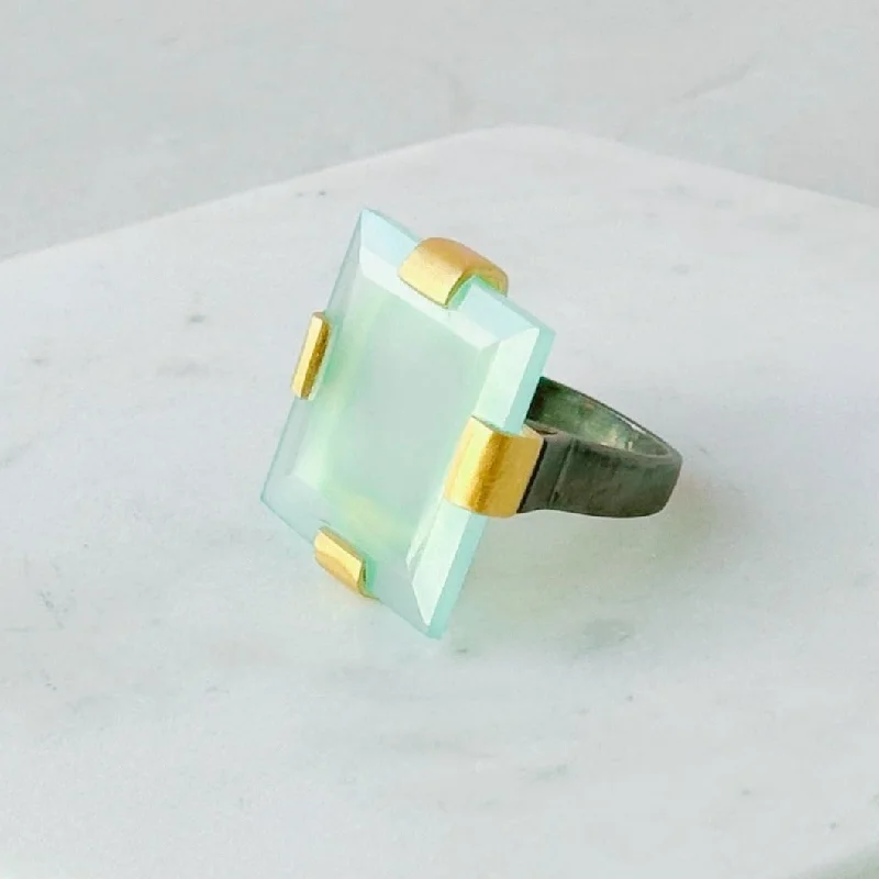 Personalized Jewelry At Special Discount Rates Faceted Square Blue Chalcedony Bold Ring Personalized Jewelry At Special Discount Rates Faceted Square Blue Chalcedony Bold Ring