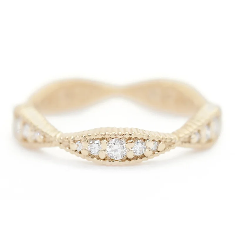 Bold And Beautiful Jewelry Now At Irresistible Prices Ribbed Nestle Eternity Band - l8k Yellow Gold + Diamonds (.35 ctw) Bold And Beautiful Jewelry Now At Irresistible Prices Ribbed Nestle Eternity Band - l8k Yellow Gold + Diamonds (.35 ctw)