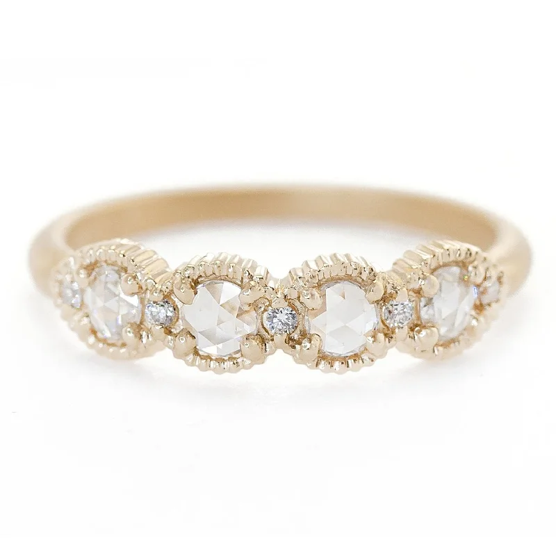 Trendy Minimalist Jewelry For Everyday Wear Ribbed Rose Cut Topper Band - 18k Yellow Gold + Rose Cut and Round Brilliant Cut Diamonds (.25 ctw) Trendy Minimalist Jewelry For Everyday Wear Ribbed Rose Cut Topper Band - 18k Yellow Gold + Rose Cut and Round Brilliant Cut Diamonds (.25 ctw)