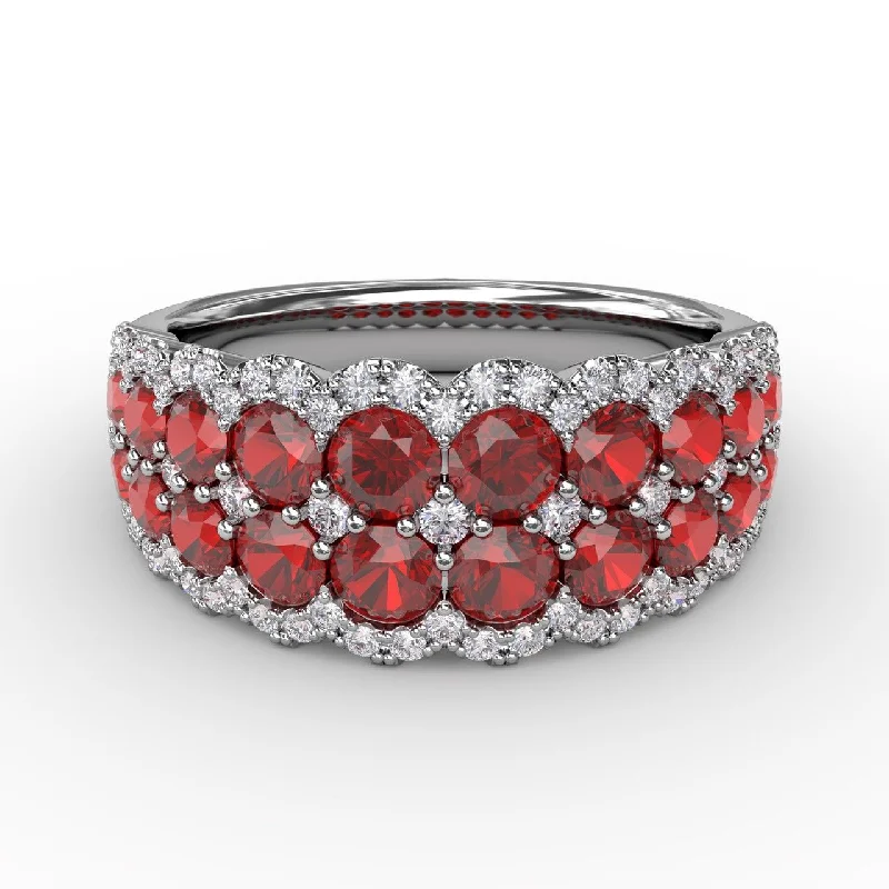Customized Silver Jewelry For Unique Style Ruby & Diamond Cocktail Band in 14K White Gold Customized Silver Jewelry For Unique Style Ruby & Diamond Cocktail Band in 14K White Gold
